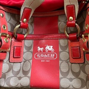 Coach Signature Tan and Red Shoulder Bag